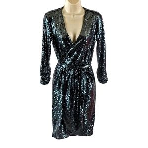 XOXO sequined long sleeves wrap dress